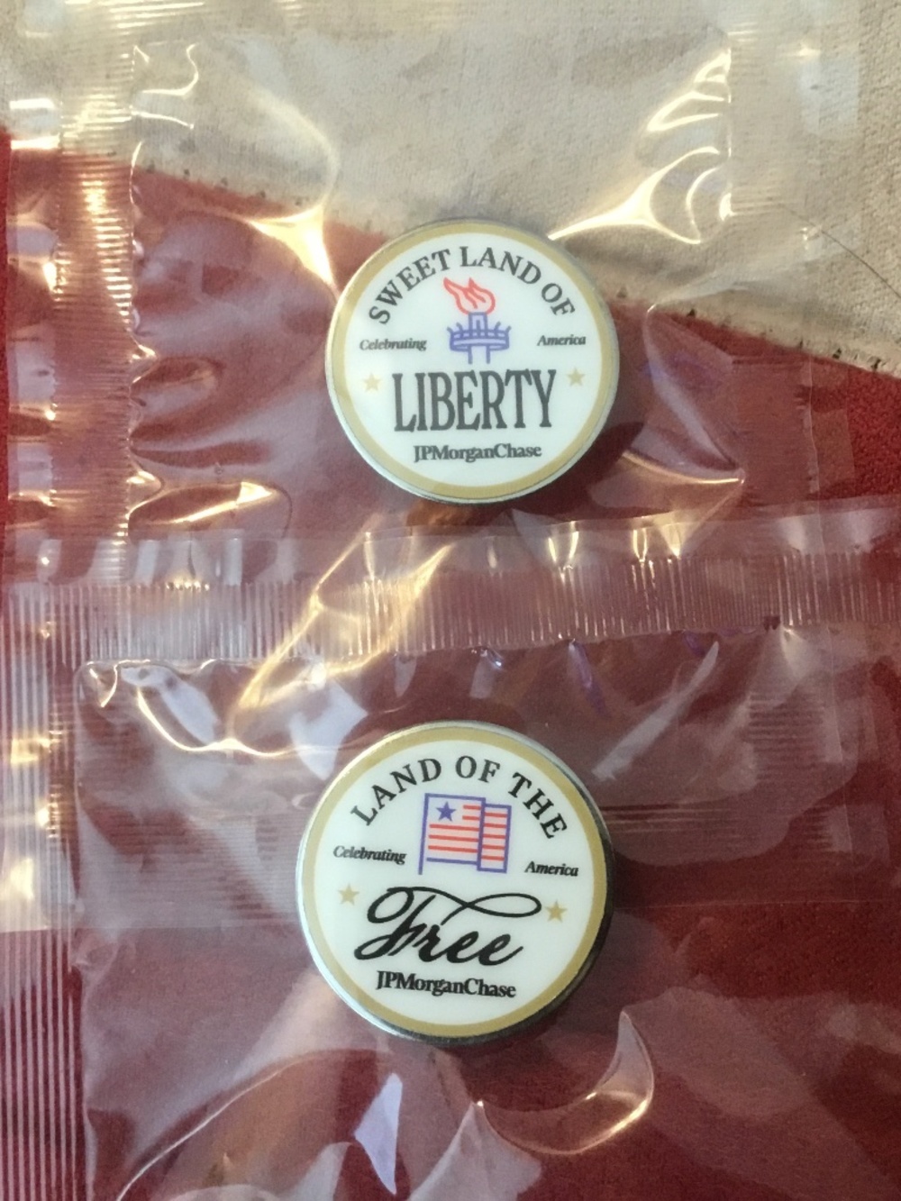 Celebrate America 2 Pins (Sweet Land of Liberty & Land of The Free) J P Morgan